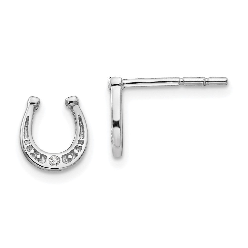 White Ice Sterling Silver Rhodium-plated Diamond Horseshoe Post Earrings, 0.01 ct, 8.7 x 7.6 mm