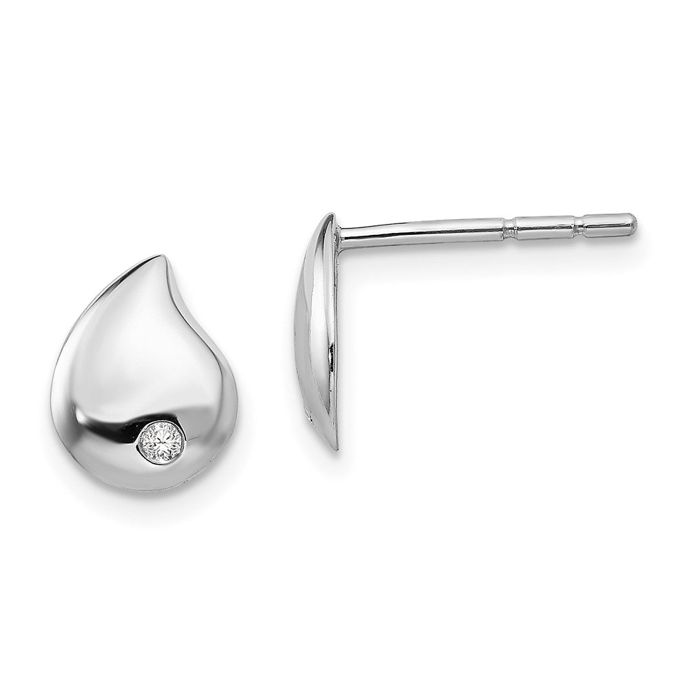 White Ice Sterling Silver Rhodium-plated Diamond Teardrop Post Earrings, 0.02 ct, 10 x 7.4 mm