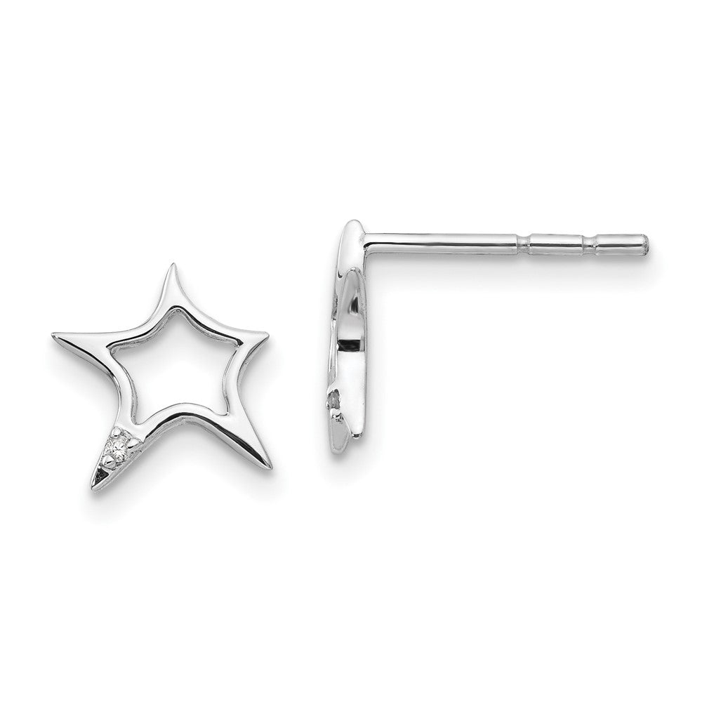 White Ice Sterling Silver Rhodium-plated Diamond Star Post Earrings, 0.01 ct, 103 x 9 mm