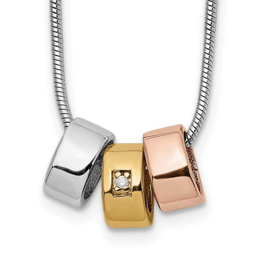 White Ice Sterling Silver Rhodium-plated Rose and Gold-tone 18 Inch Diamond Necklace with 2 Inch Extender, 0.01 ct, 20 x 4 mm