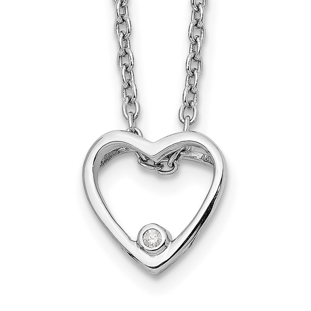 White Ice Sterling Silver Rhodium-plated 18 Inch Diamond Open Heart Necklace with 2 Inch Extender, 0.01 ct, 20 x 10 mm