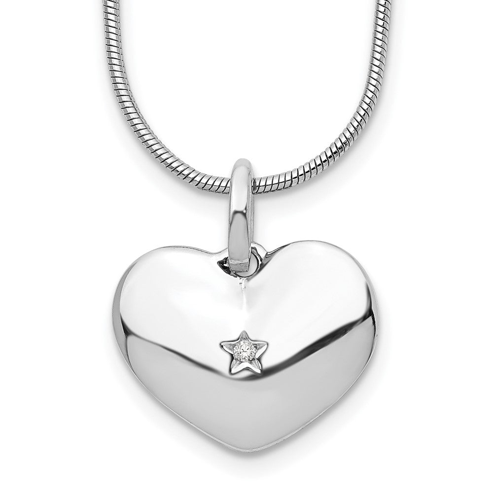 White Ice Sterling Silver Rhodium-plated 18 Inch Diamond Heart Necklace with 2 Inch Extender, 0.01 ct, 20 x 15.6 mm