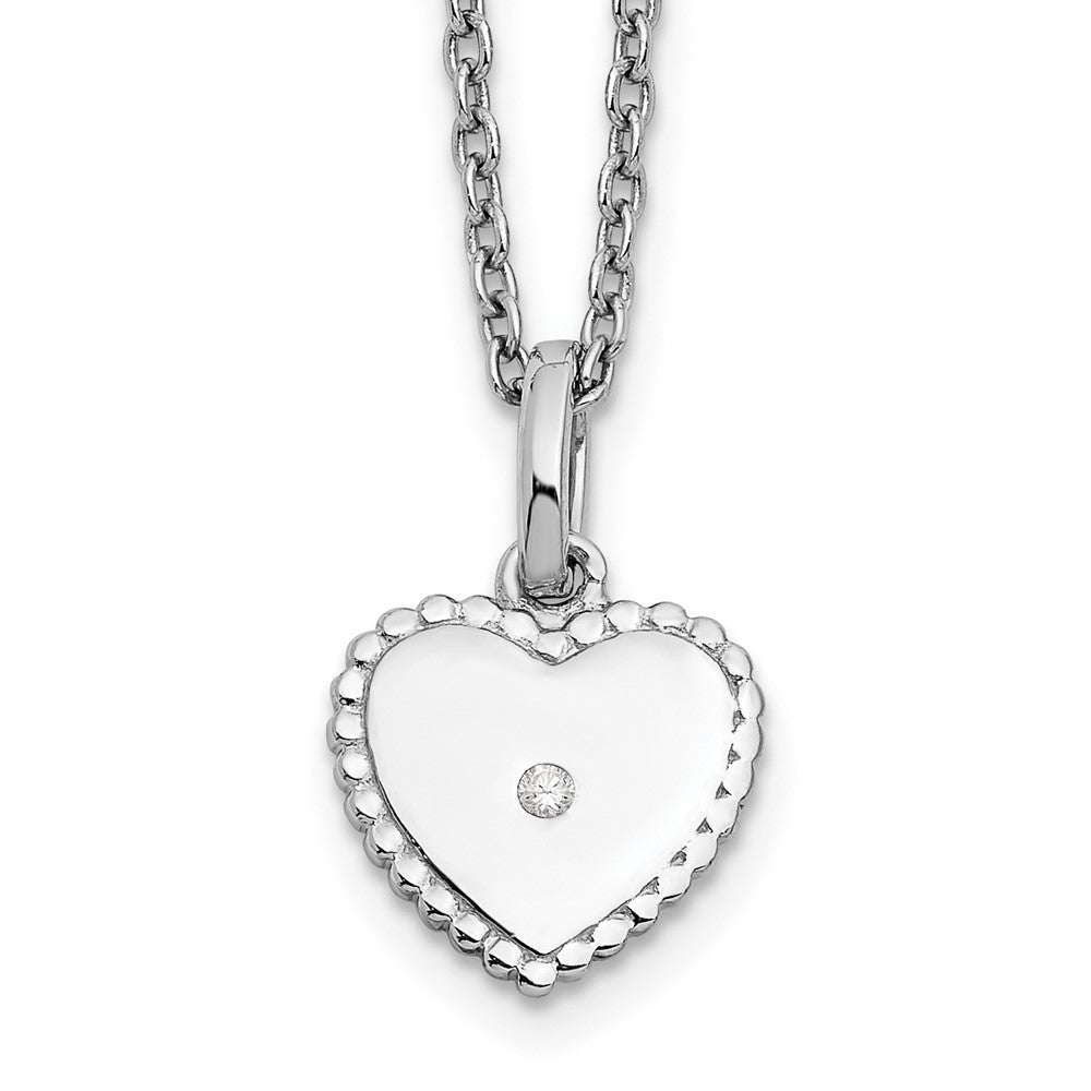 White Ice Sterling Silver Rhodium-plated 18 Inch Diamond Heart Necklace with 2 Inch Extender, 0.011 ct, 20 x 9.7 mm