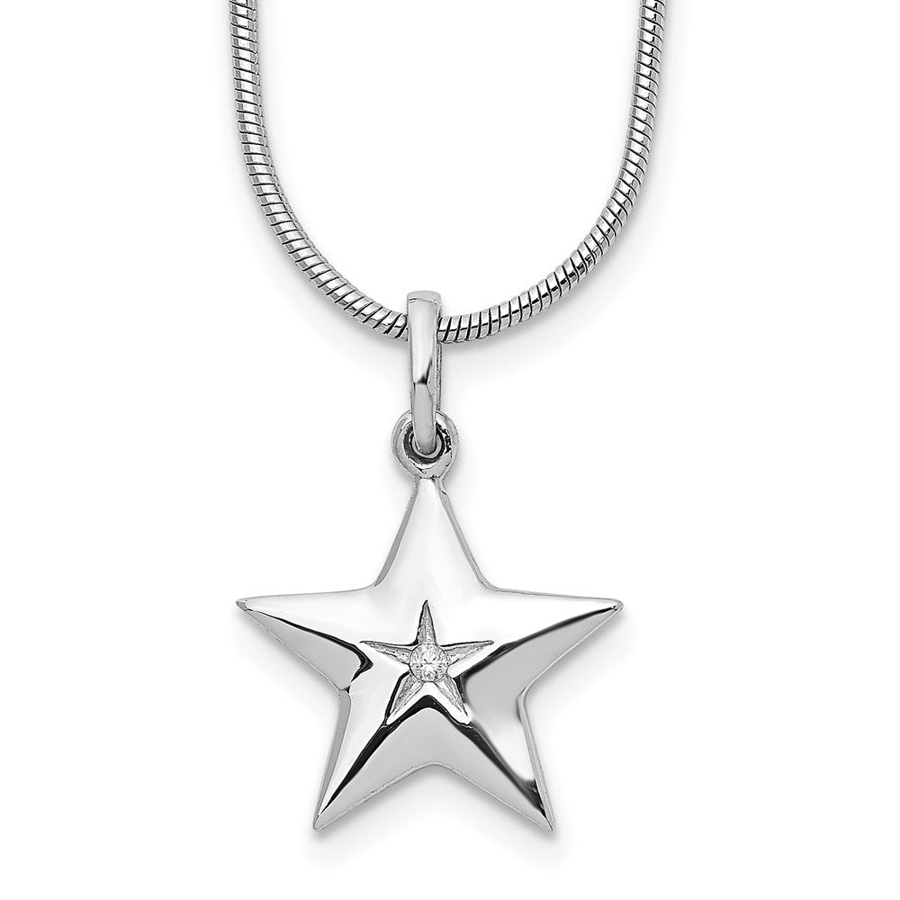 White Ice Sterling Silver Rhodium-plated 18 Inch Diamond Star Necklace with 2 Inch Extender, 0.01 ct, 20 x 13.8 mm