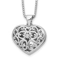 White Ice Sterling Silver Rhodium-plated 18 Inch Diamond Filigree Heart Locket Necklace with 2 Inch Extender, 0.01 ct, 20 x 16.9 mm