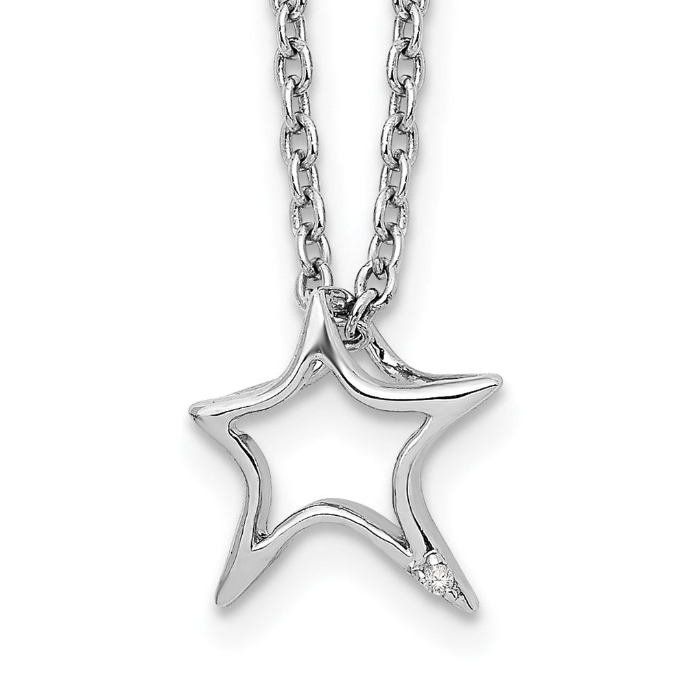 White Ice Sterling Silver Rhodium-plated 18 Inch Diamond Star Necklace with 2 Inch Extender, 0.004 ct, 20 x 9.6 mm