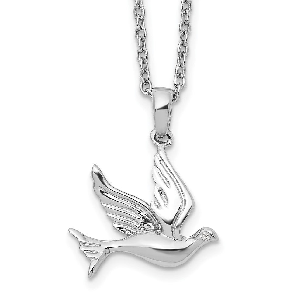 White Ice Sterling Silver Rhodium-plated 18 Inch Diamond Dove Necklace with 2 Inch Extender, 0.01 ct, 20 x 14.4 mm