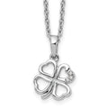 White Ice Sterling Silver Rhodium-plated 18 Inch Diamond Clover Necklace with 2 Inch Extender, 0.012 ct, 20 x 10 mm