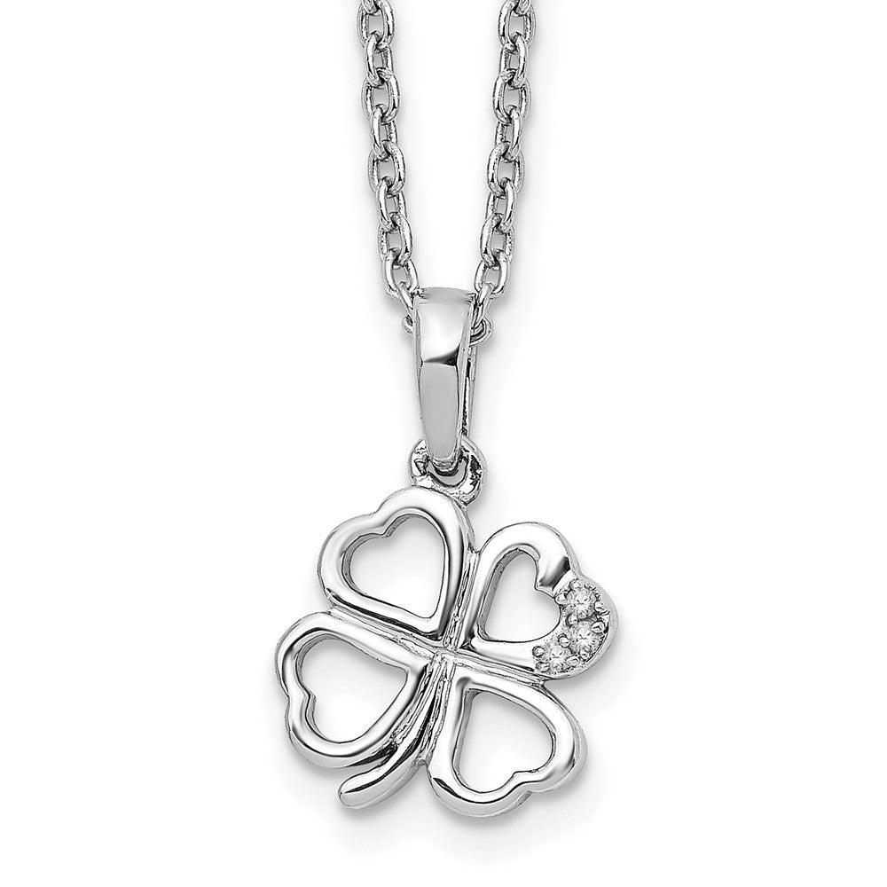 White Ice Sterling Silver Rhodium-plated 18 Inch Diamond Clover Necklace with 2 Inch Extender, 0.012 ct, 20 x 10 mm
