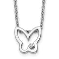White Ice Sterling Silver Rhodium-plated 18 Inch Diamond Butterfly Necklace with 2 Inch Extender, 0.01 ct, 20 x 10 mm