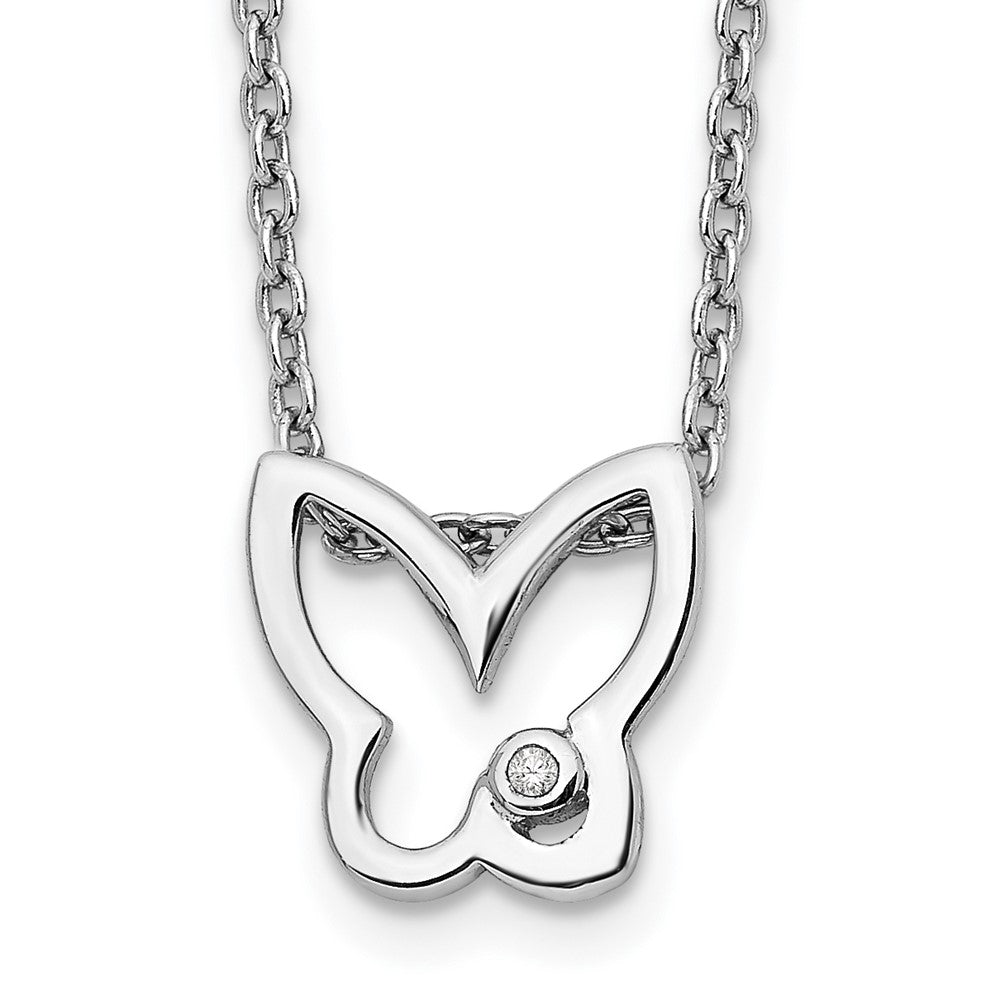 White Ice Sterling Silver Rhodium-plated 18 Inch Diamond Butterfly Necklace with 2 Inch Extender, 0.01 ct, 20 x 10 mm