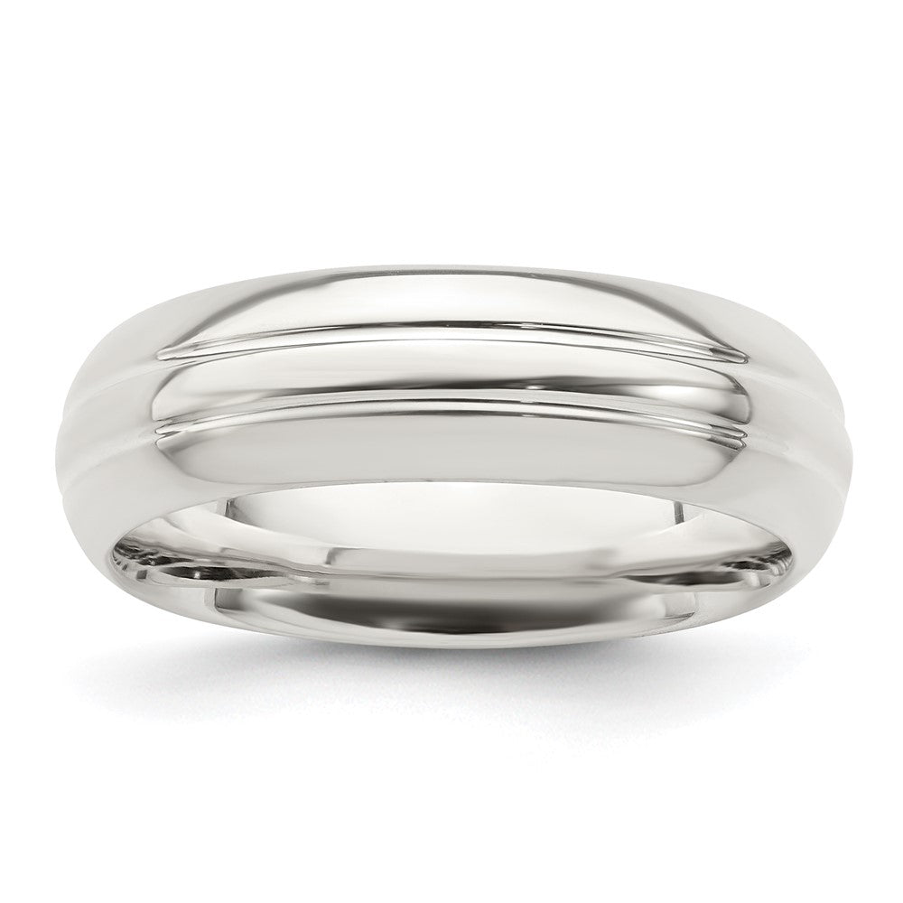 Sterling Silver 6mm Polished Domed Grooved Fancy Band Size 13.5, 6 mm