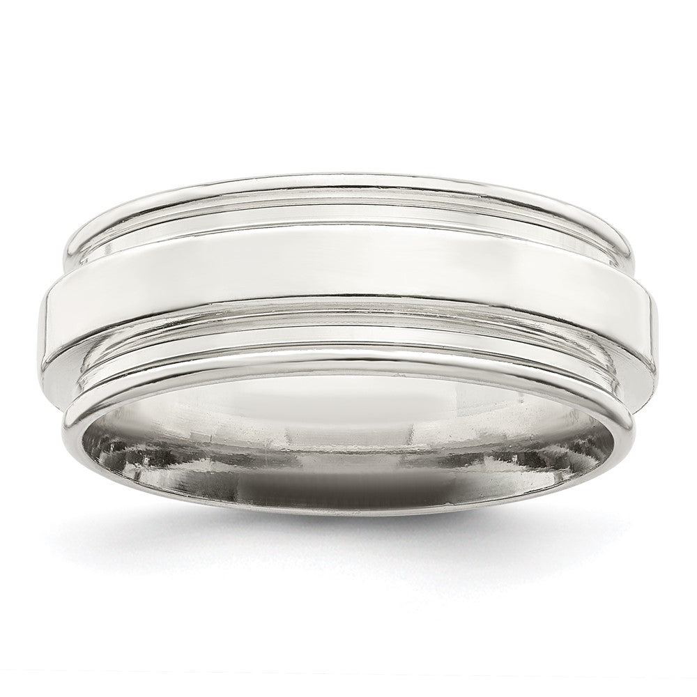 Sterling Silver 7mm Polished Flat Grooved Edge Fancy Band Size 9.5, 7 mm