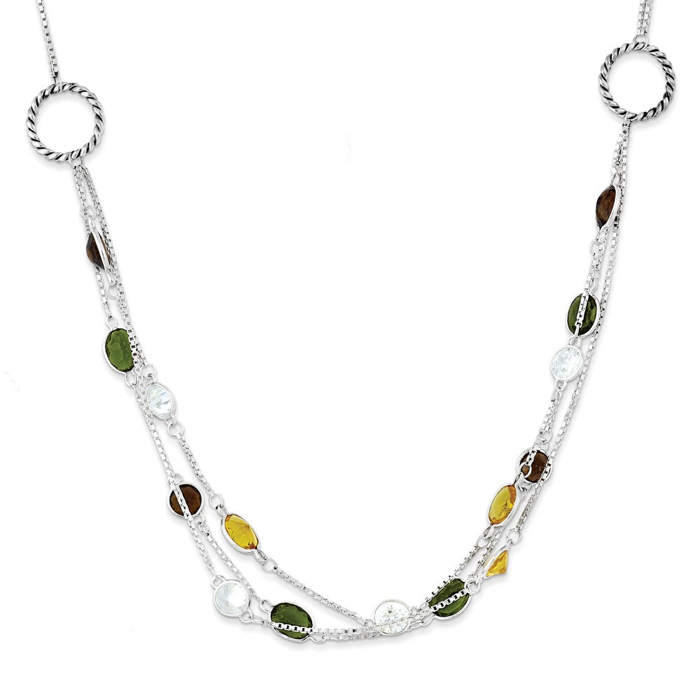 Sterling Silver Antiqued Brown/Green/Yellow CZ 18In. Necklace, 18 mm