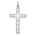Sterling Silver Rhodium-plated Laser Cut Cross Pendant, 37 x 21 mm