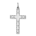 Sterling Silver Rhodium-plated Laser Cut Cross Pendant, 30 x 17 mm, 0.9 g