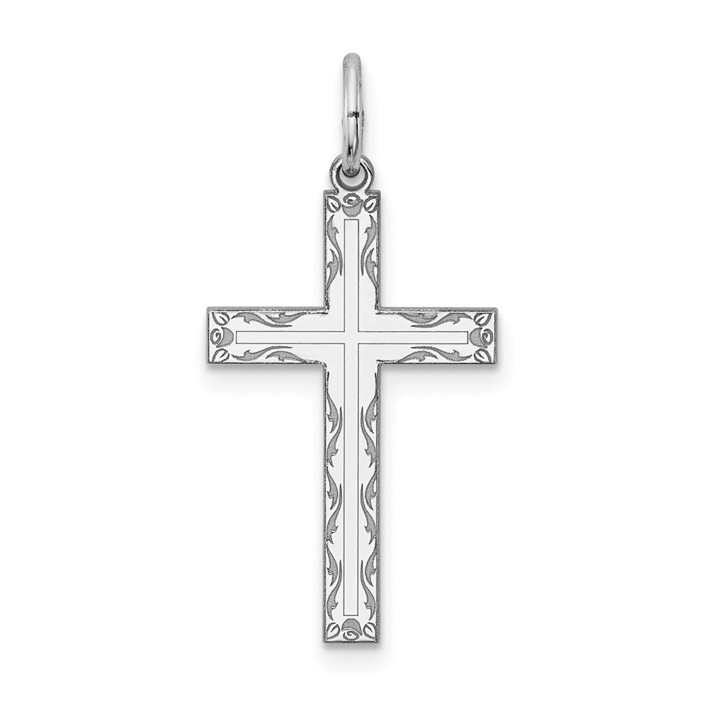 Sterling Silver Rhodium-plated Laser Cut Cross Pendant, 24 x 13 mm, 0.59 g