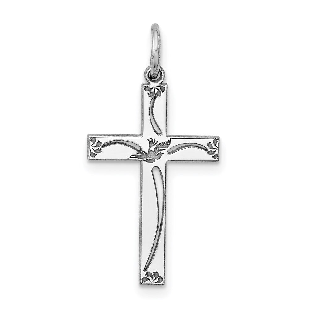 Sterling Silver Rhodium-plated Laser Cut Cross Pendant, 24 x 13 mm, 0.5 g - ID5S9QXR1058L7