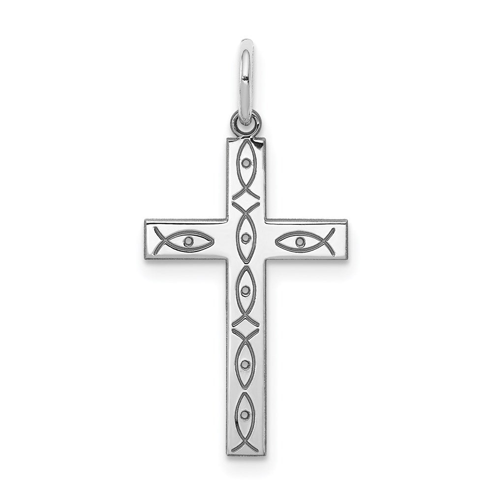 Sterling Silver Rhodium-plated Laser Cut Cross Pendant, 24 x 13 mm, 0.5 g - ID5S9QXR1138L7