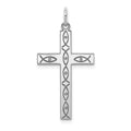 Sterling Silver Rhodium-plated Laser Cut Cross Pendant, 30 x 16 mm, 0.8 g