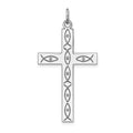 Sterling Silver Rhodium-plated Laser Cut Cross Pendant, 38 x 20 mm, 1.36 g