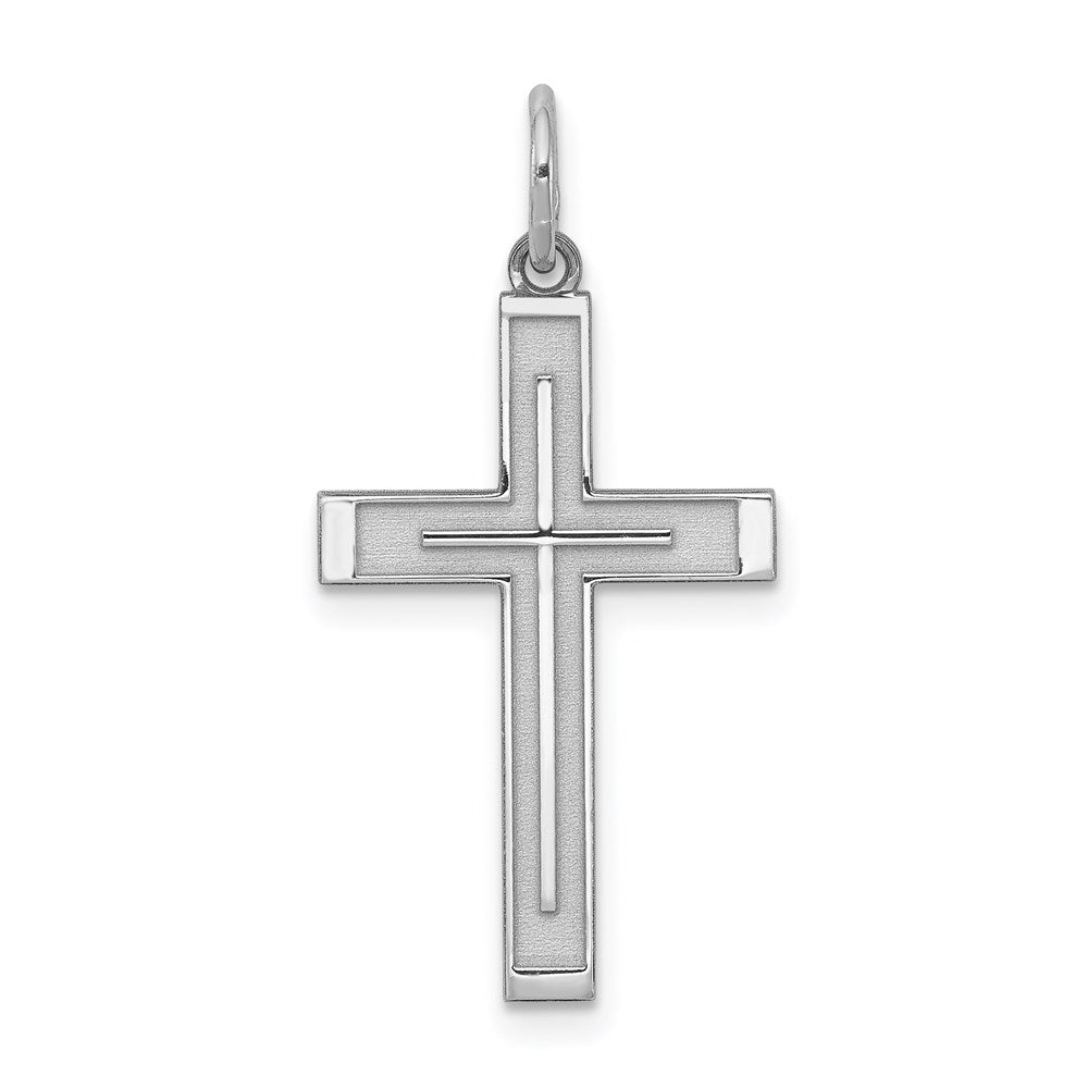 Sterling Silver Rhodium-plated Laser Cut Cross Pendant, 27 x 13 mm