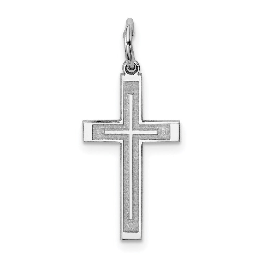 Sterling Silver Rhodium-plated Laser Cut Cross Charm, 22 x 10 mm, 0.45 g