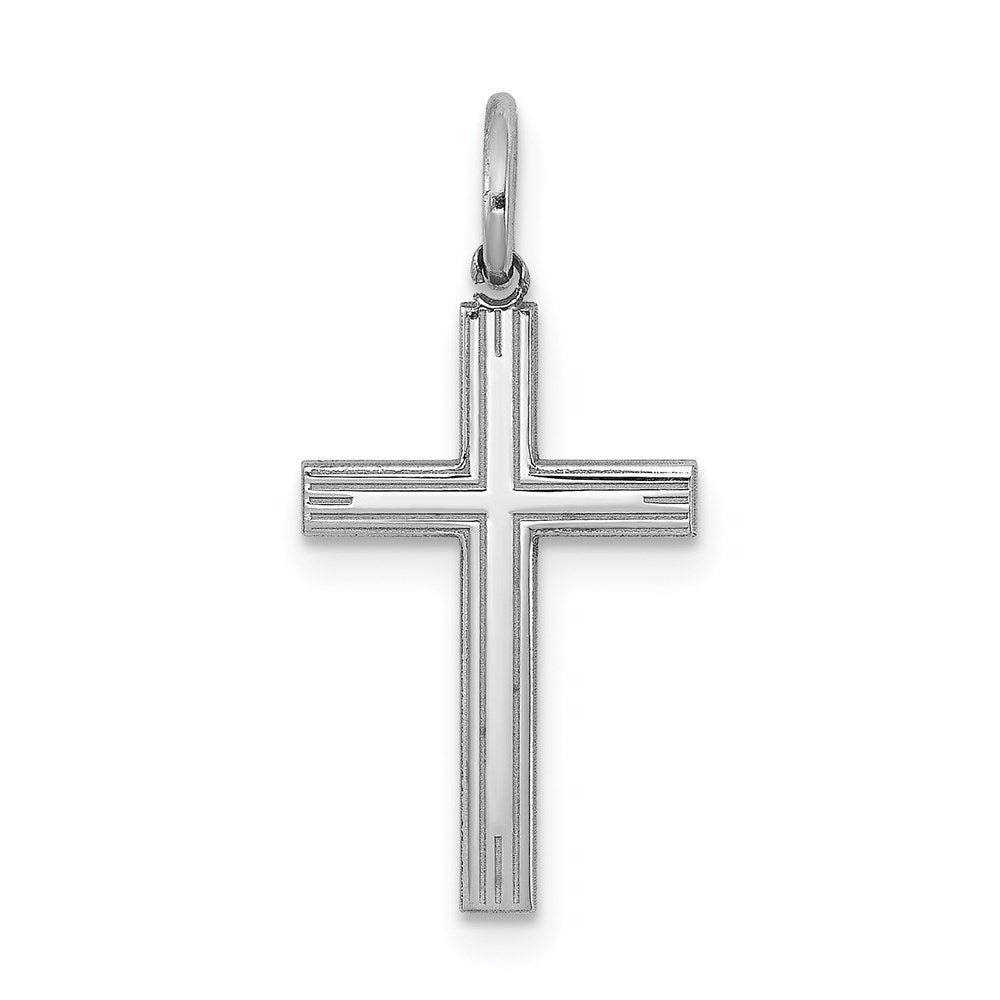 Sterling Silver Rhodium-plated Laser Cut Cross Charm, 21 x 10 mm