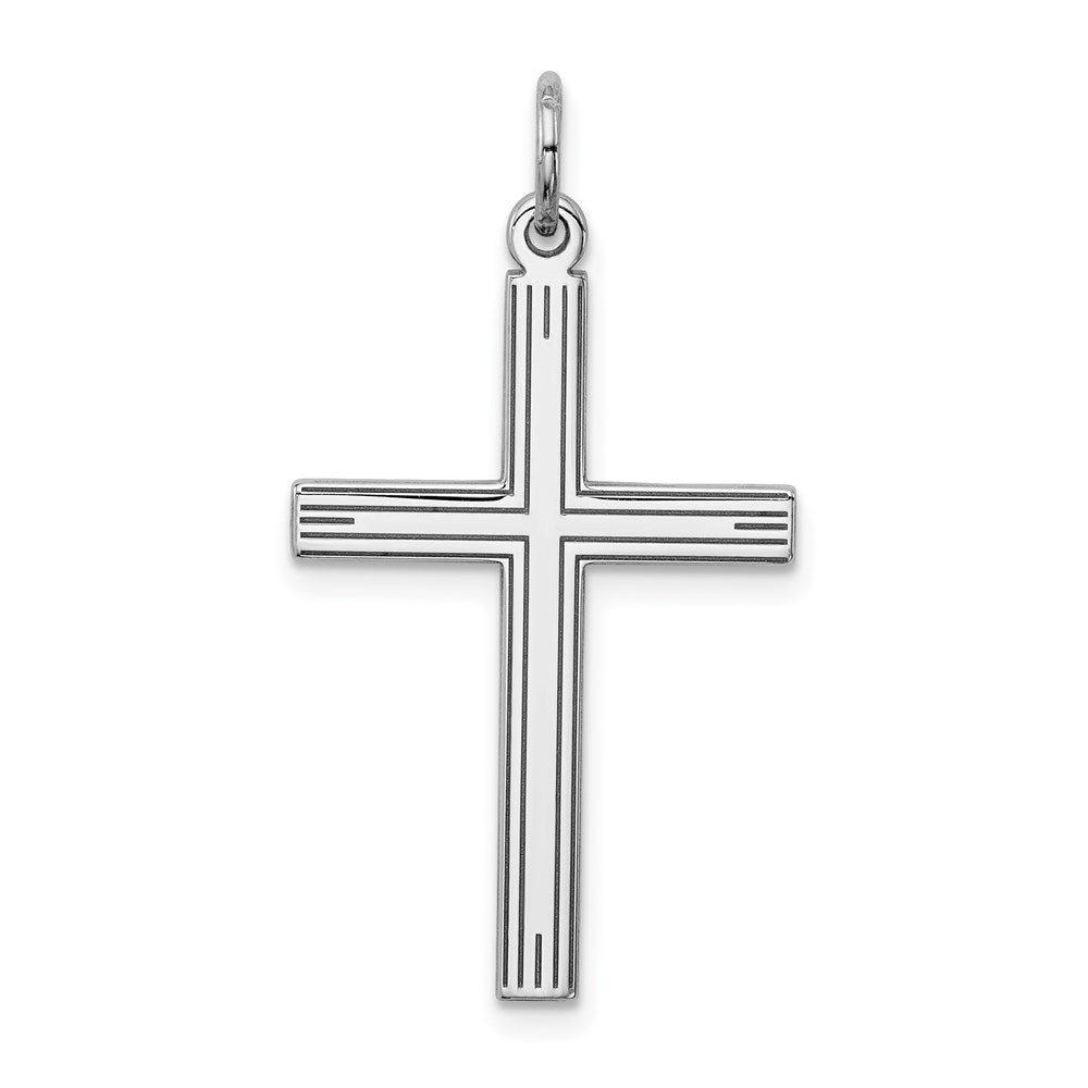 Sterling Silver Rhodium-plated Laser Cut Cross Pendant, 30 x 17 mm, 0.79 g