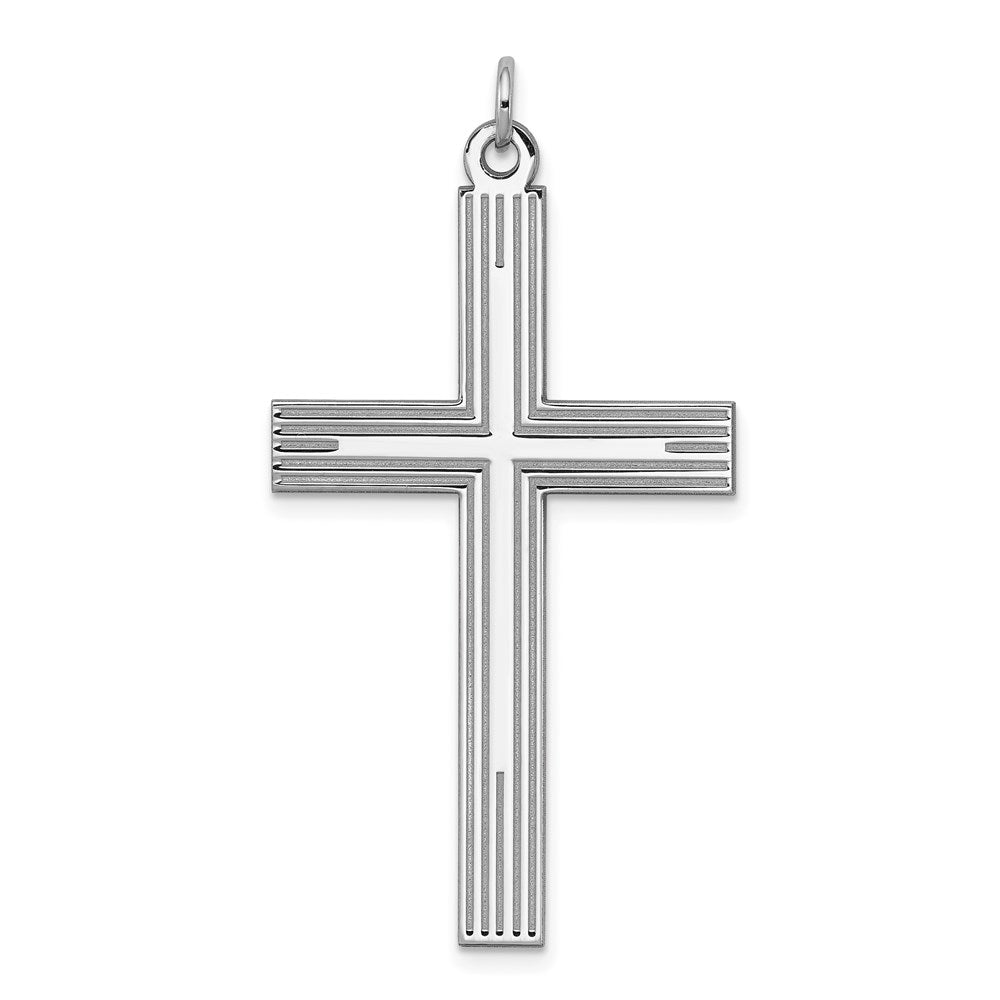 Sterling Silver Rhodium-plated Laser Cut Cross Pendant, 44 x 25 mm