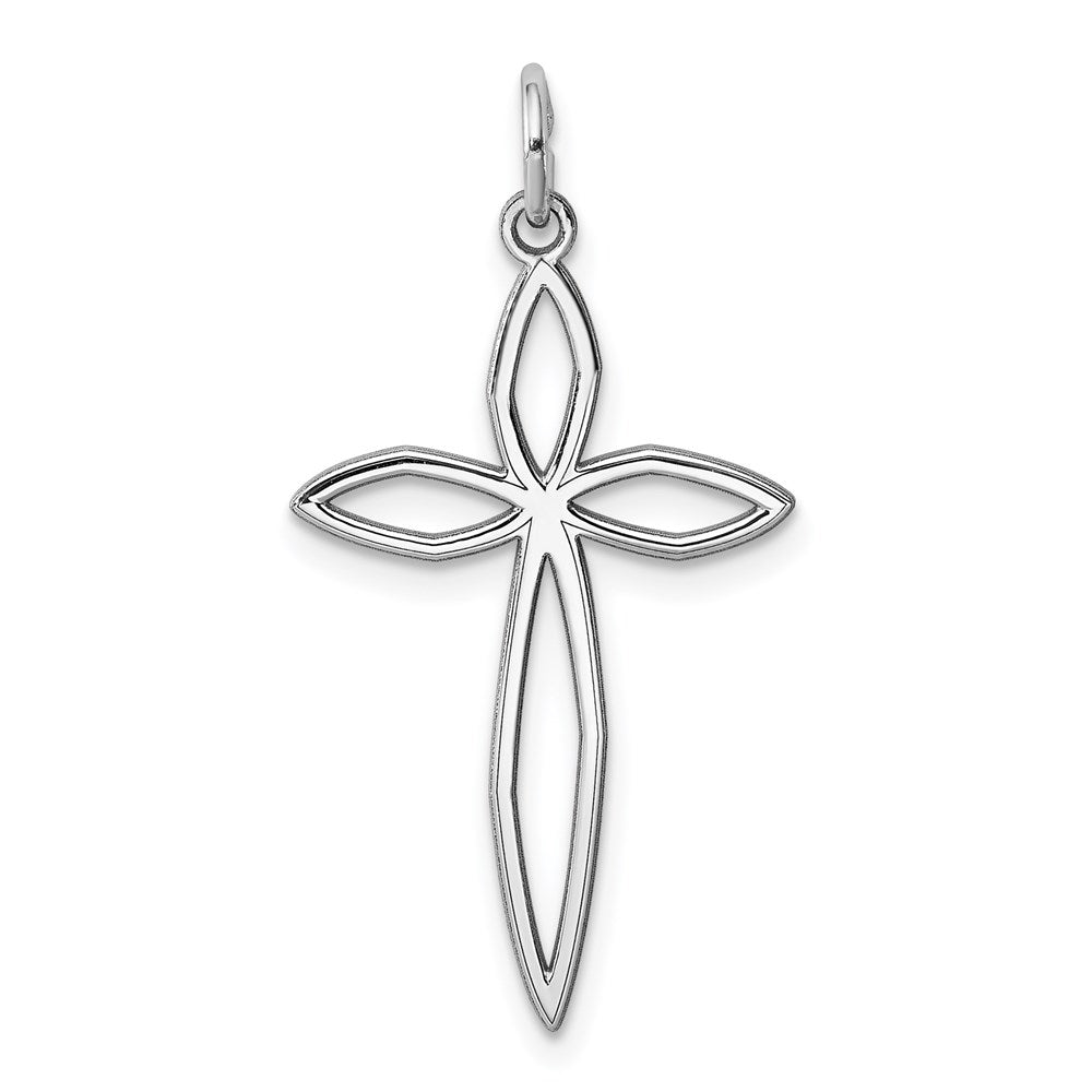 Sterling Silver Rhodium-plated Laser Cut Cross Pendant, 30 x 16 mm, 0.51 g