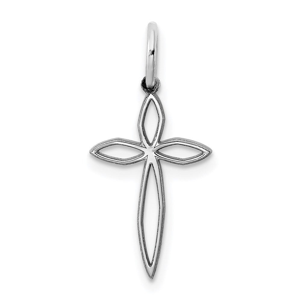 Sterling Silver Rhodium-plated Laser Cut Cross Charm, 20 x 10 mm, 0.23 g