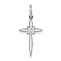 Sterling Silver Rhodium-plated Laser Cut Cross Charm, 20 x 10 mm, 0.27 g