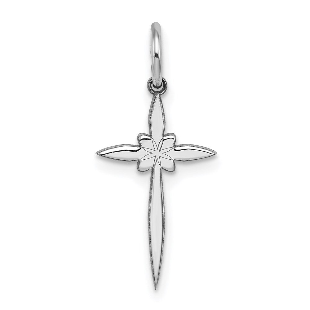Sterling Silver Rhodium-plated Laser Cut Cross Charm, 20 x 10 mm, 0.27 g