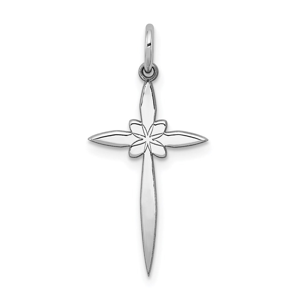 Sterling Silver Rhodium-plated Laser Cut Cross Pendant, 25 x 7 mm