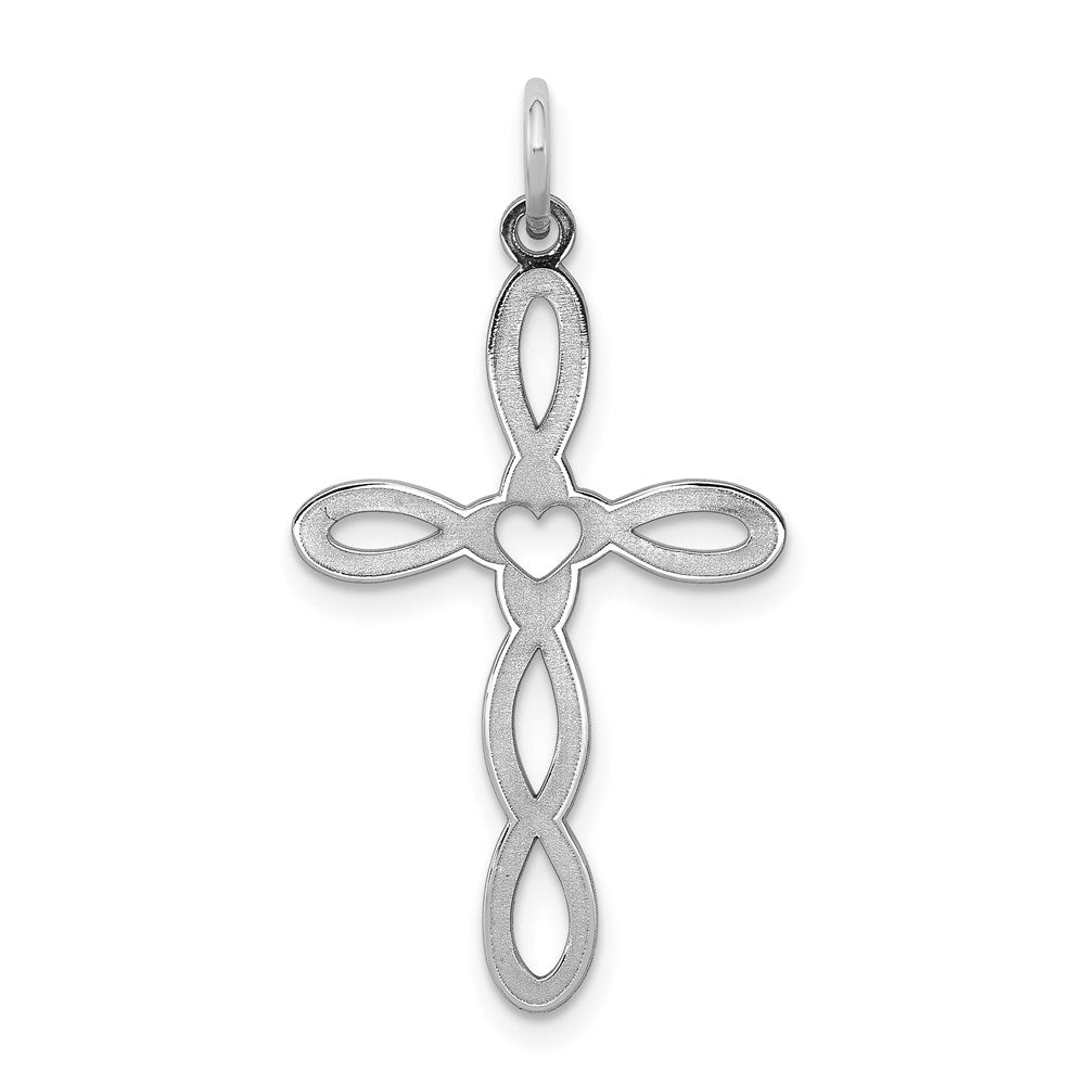 Sterling Silver Rhodium-plated Laser Cut Cross Pendant, 30 x 16 mm, 0.56 g