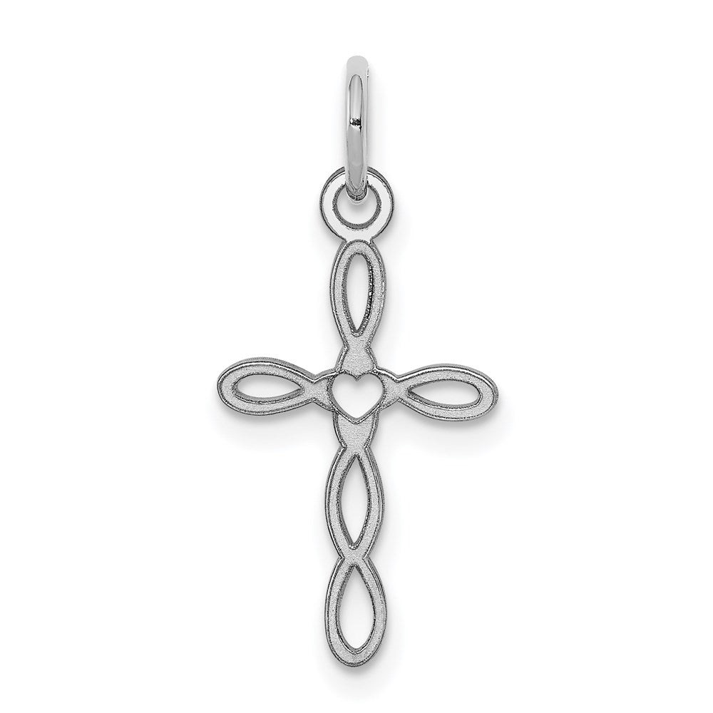 Sterling Silver Rhodium-plated Laser Cut Cross Charm, 20 x 11 mm