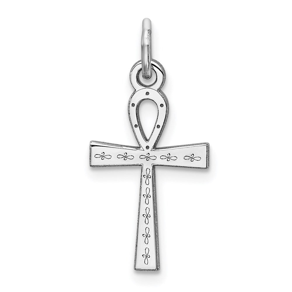 Sterling Silver Rhodium-plated Laser Cut Cross Charm, 20 x 10 mm, 0.37 g