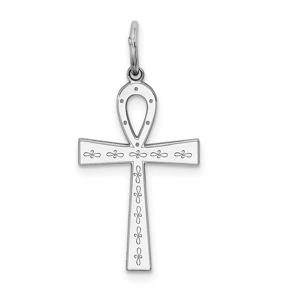 Sterling Silver Rhodium-plated Laser Cut Cross Pendant, 25 x 14 mm