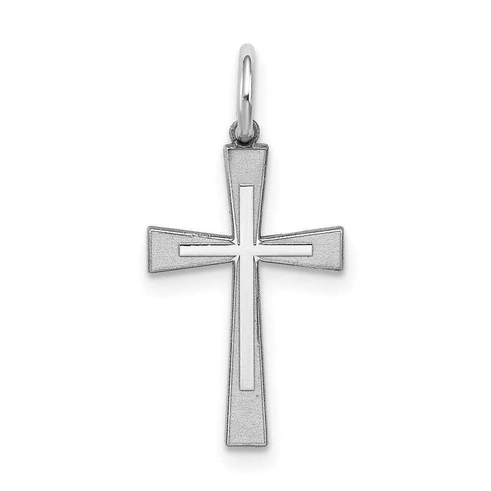 Sterling Silver Rhodium-plated Laser Cut Cross Charm, 22 x 10 mm, 0.34 g