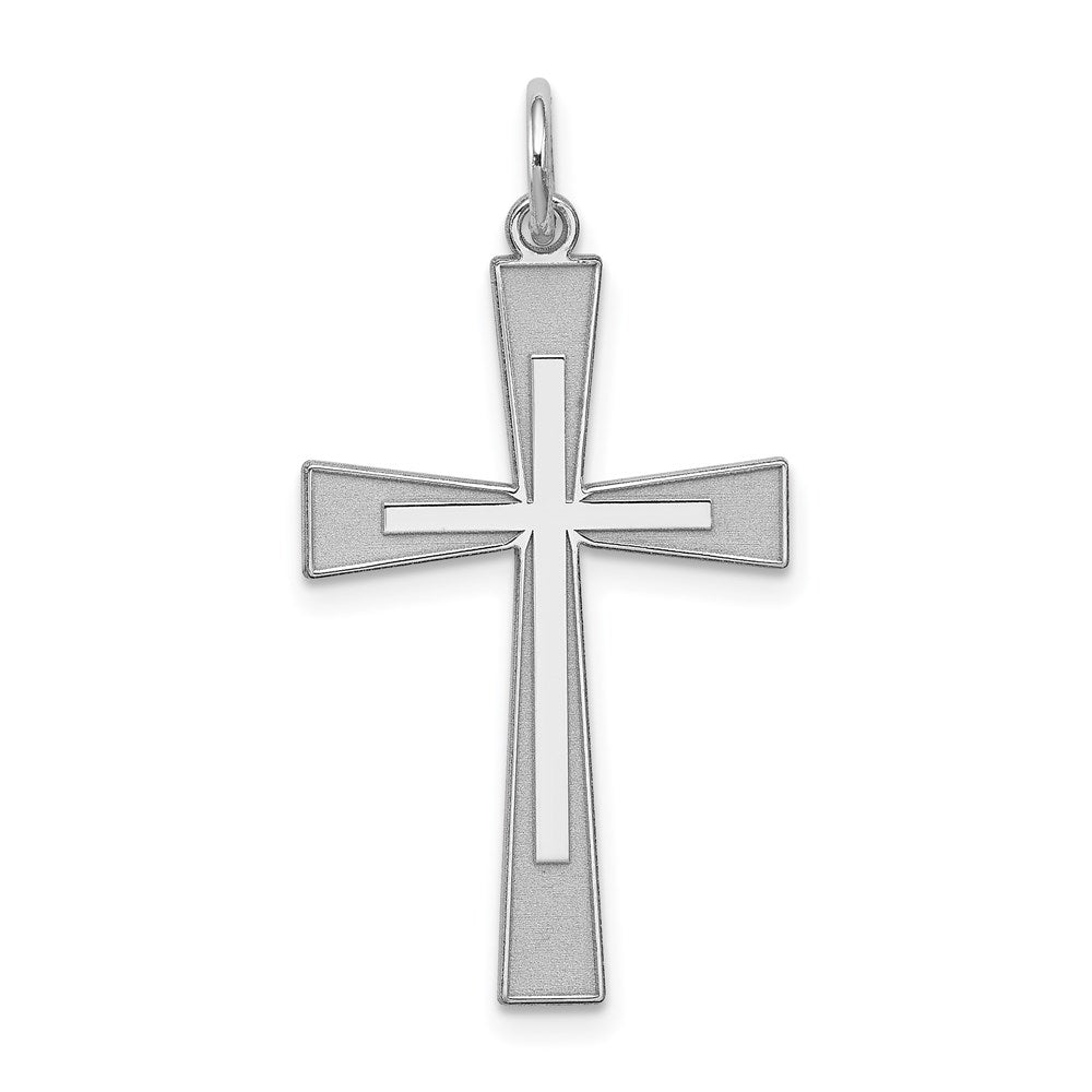 Sterling Silver Rhodium-plated Laser Cut Cross Pendant, 31 x 16 mm, 0.78 g