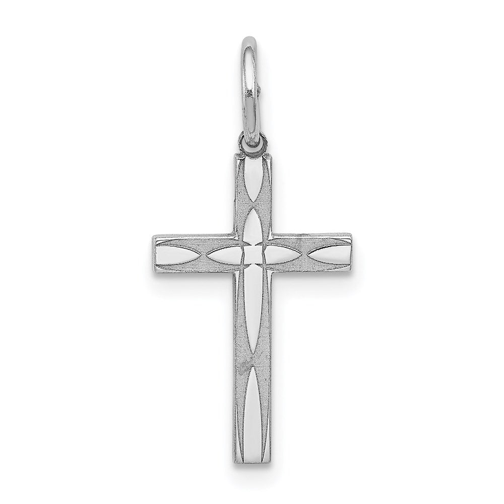 Sterling Silver Rhodium-plated Laser Cut Cross Charm, 22 x 10 mm, 0.37 g