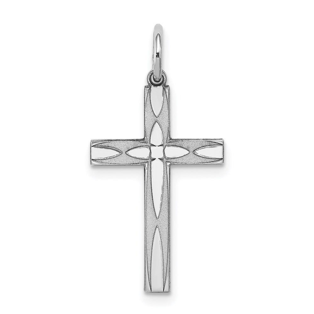 Sterling Silver Rhodium-plated Laser Cut Cross Pendant, 25 x 12 mm, 0.47 g