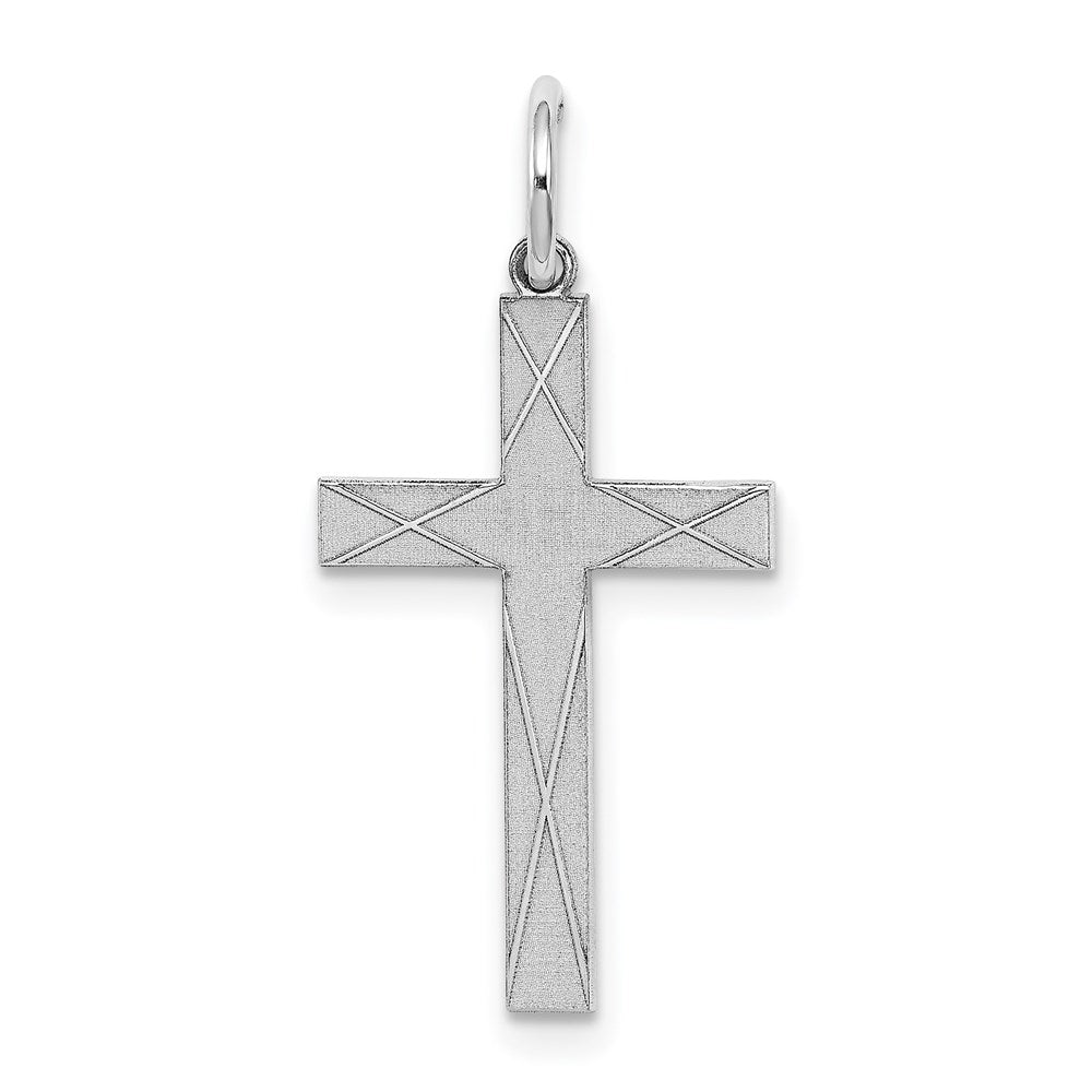 Sterling Silver Rhodium-plated Laser Cut Cross Pendant, 25 x 12 mm, 0.56 g