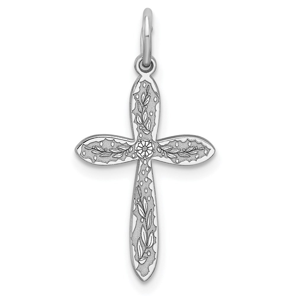 Sterling Silver Rhodium-plated Laser Cut Cross Pendant, 25 x 12 mm, 0.5 g - ID5S9QXR1838L7