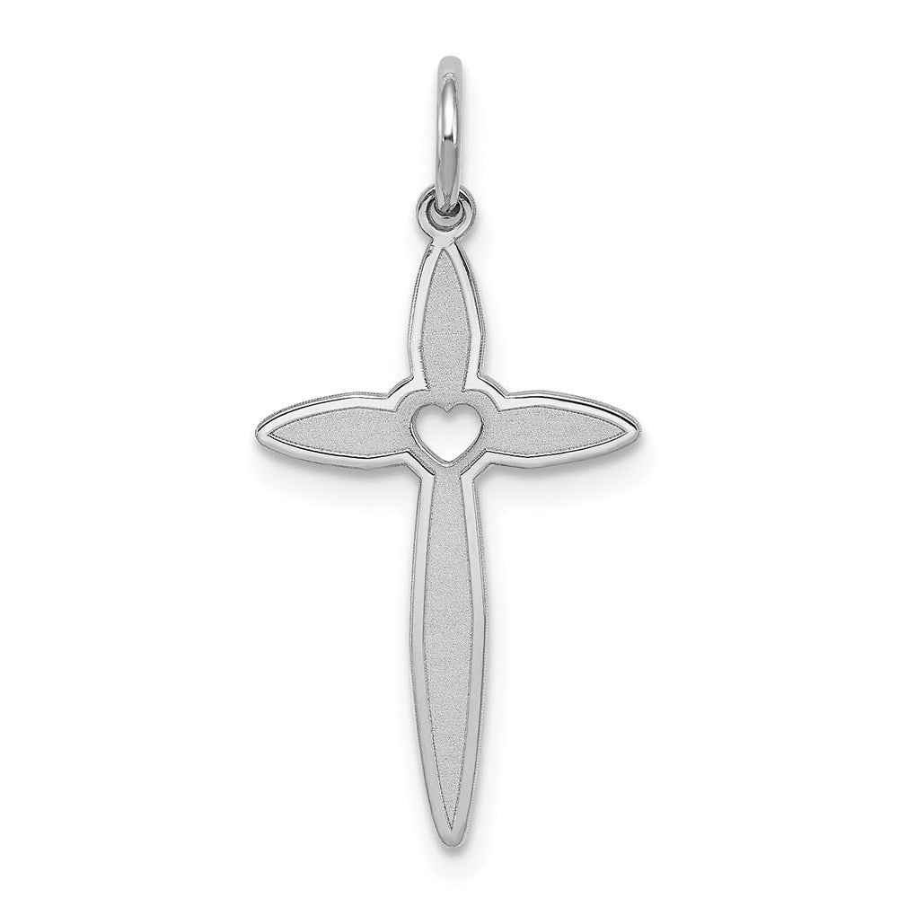 Sterling Silver Rhodium-plated Laser Cut Cross Pendant, 25 x 12 mm, 0.4 g