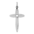 Sterling Silver Rhodium-plated Laser Cut Cross Pendant, 30 x 15 mm, 0.61 g