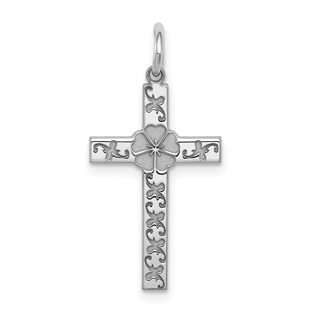 Sterling Silver Rhodium-plated Laser Cut Cross Pendant, 25 x 12 mm, 0.51 g