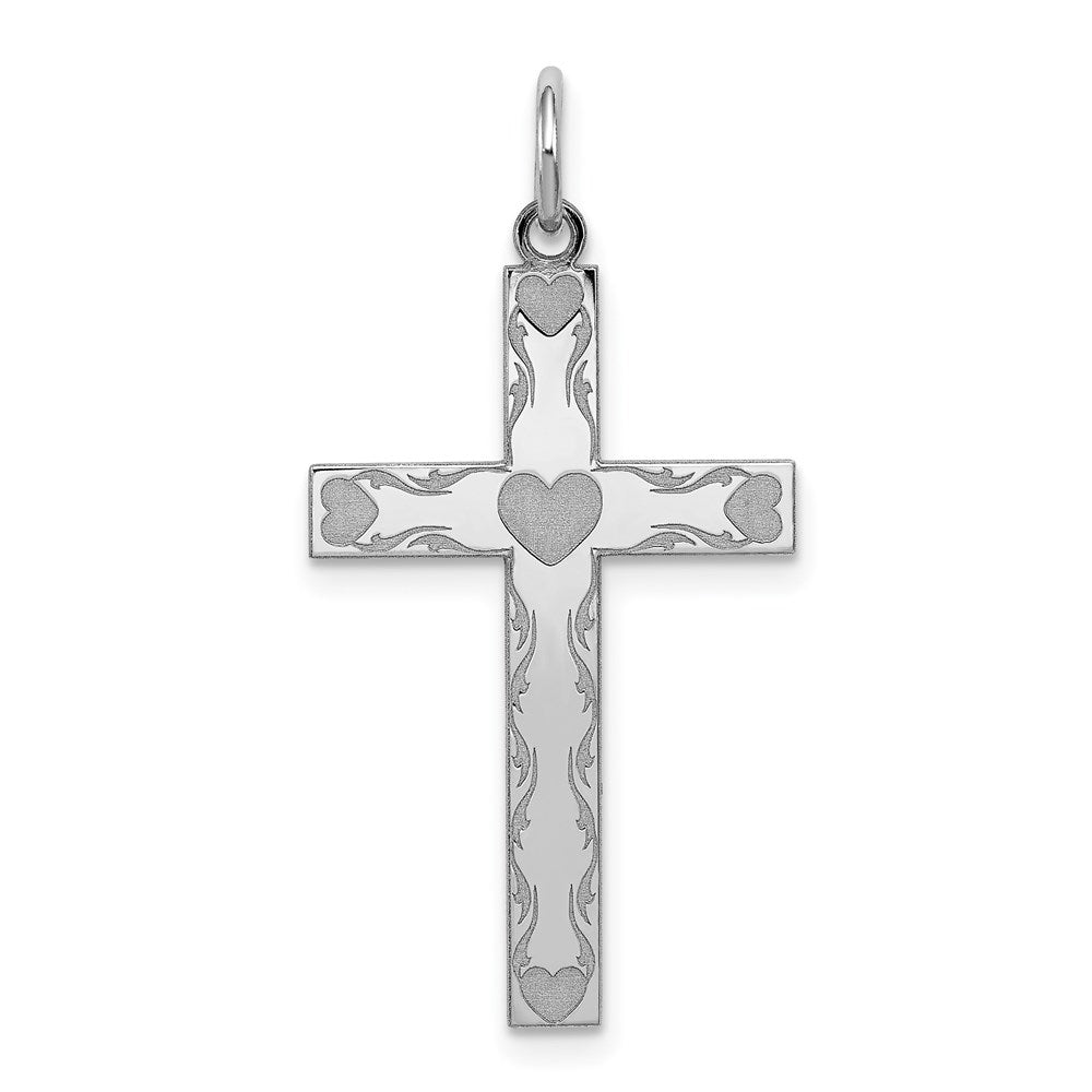 Sterling Silver Rhodium-plated Laser Cut Cross Pendant, 30 x 15 mm, 0.78 g