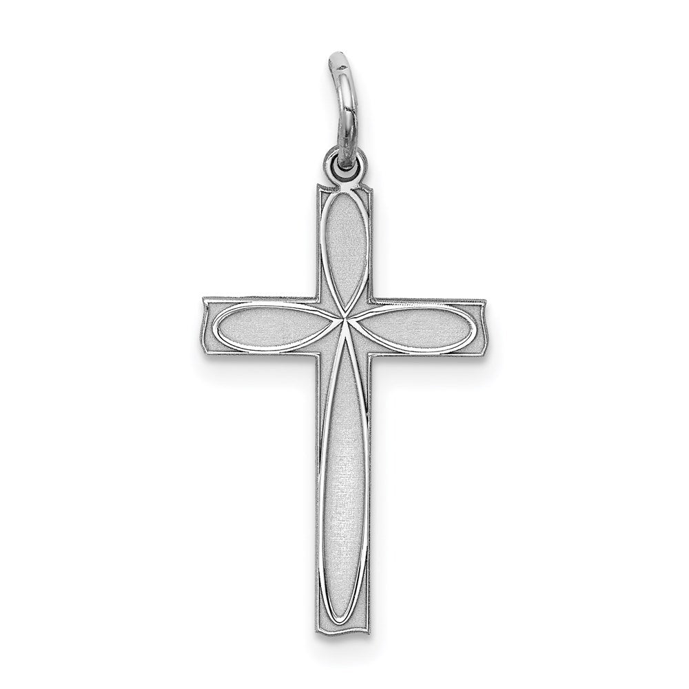 Sterling Silver Rhodium-plated Laser Cut Cross Pendant, 25 x 12 mm, 0.52 g - ID5S9QXR2038L7